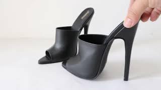 Sorbern 16Cm Sandals Women Stilettos Genuine Leather High Heels Open Toe Mule Sandals Slip On