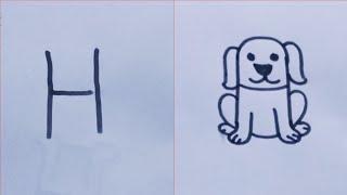 How to draw a Dog Easy drawing from letter HDog drawing easy step by step.