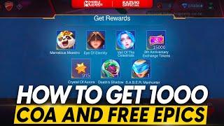 HOW TO GET 1000 COA FREE EPIC SKINS AND 15K ANNIVERSARY TOKENS