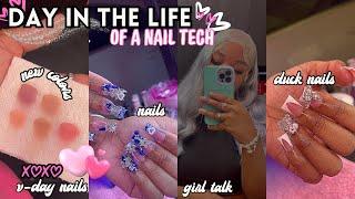 DAY IN LIFE OF AN NAIL TECH  new clientsduck nailsnew colors  v-day nails + girl talk