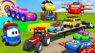 Flatbed Long Trailer Truck Rescue LONG CARS - Big & Small Mcqueen with Spinner Wheels vs Thomas