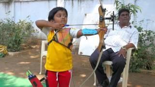 Dolly Shivani kid archer germany T.V show archery practice fruits&vegetables