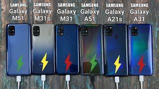 Samsung M51 vs M31s vs M31 vs A51 vs A21s vs A31 Battery Charging Test  Fast Charging Test