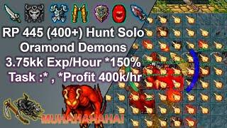 Tibia Royal Paladin 445 400+ Solo Hunt Oramond Demons 3.75kkExpHour 150% Task + Profit 400khr.