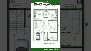 30’× 40’ house plan 30 by 40 home plan South Facing 2 BHK & parking #floorplan  #housedesign