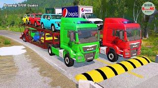 Double Flatbed Trailer Truck vs speed bumpsBusses vs speed bumpsBeamng Drive825