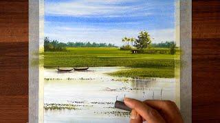 How to draw a riverside tranquil landscape only using oil pastels  complete tutorial