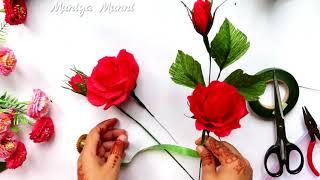 How to make red rose with crepe paper Rose paper flower