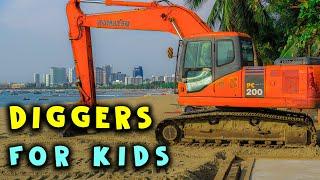 Fun With DIGGERS IN ACTION  Diggers At Work Diggers For Kids  Excavator TV