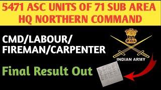 71 Sub Area 5471 ASC Bn final result  5471 ASC Bn CMDLABOURFIREMANcarpenter result