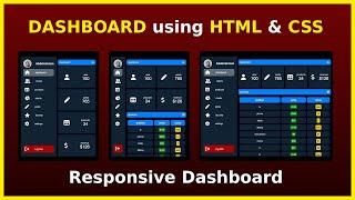 responsive dashboard using html and css only  تصميم لوحة تحكم متجاوبة