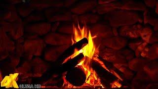Crackling Fire at Night Dark Background Video 4K Burning Fireplace Sounds & Black Screen 12 Hours
