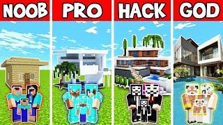 PARADISE RESORT HOUSE BUILD CHALLENGE - NOOB vs PRO vs HACKER vs GOD in Minecraft