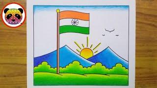 Independence Day Drawing  Independent Day Poster Drawing  How to Draw Independence Day  Flag