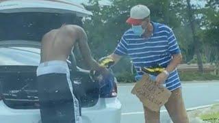 Homeless Man Stands On The Side Of The Road Begging For Help Then A Student Pulls Over