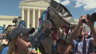 Womens rights pro-life activists demonstrate outside of Supreme Court