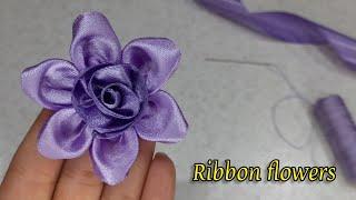 DIY  Ribbon flowers  how to make ribbon roses  rose tutorial