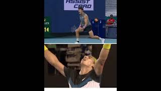 Right handed tennis player mimics left handed legends winner