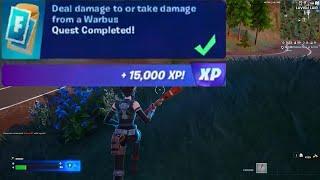 Deal damage to or take damamge from a Warbus Fortnite