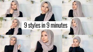 9 STYLES IN 9 MINUTES   Hijab tutorial for beginners