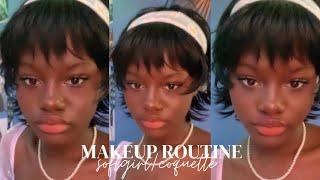 soft girl  coquette makeup routine and tutorial  for darker skin woc