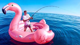 Fishing In the MIDDLE OF THE OCEAN On A FLAMINGO FLOATIE