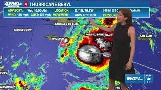 Wednesday 10am Tropical Update Hurricane Beryl approaches Jamaica as a Cat 4