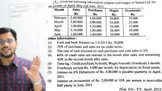 2  cash budget  full sum Gujarat university 2012  cost accounts  sonitsir  b.com b.b.a 