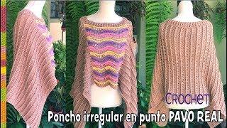 Poncho irregular en punto pavo real tejido a crochet 2 rectángulos  Tejiendo Perú