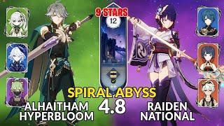 New 4.8 Spiral Abyss│Alhaitham Hyperbloom & Raiden National  Genshin Impact Floor 12