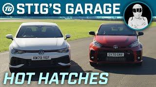 HOT HATCHES VW Golf GTI Clubsport vs Toyota GR Yaris  Stig’s Garage ft. Becky Evans