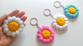 SUBTİTLED  PUFF PUFF PAPATYA ANAHTARLIK MODELİPUFF DAISY CROCHET KEYCHAİN