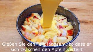 schnelles und einfaches Apfelkuchen Rezept 5 Minuten Arbeit und 25 Minuten Backen #139