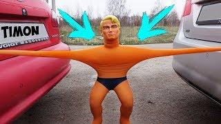 DOS AUTOS ESTIRARON AL STRETCH ARMSTRONG...¿RESISTIRÁ?