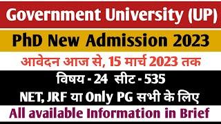 PhD Admission 2023  UP State Government University  PhD New application form 2023