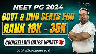 NEET PG 2024  RANK 18000 - 35000 which govt  dnb seats you will get &update counselling dates