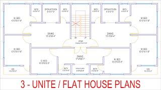 HOUSE PLAN DESIGN  EP 282  1600 SQUARE FEET THREE-UNIT HOUSE PLAN  LAYOUT PLAN