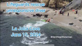 Lifeguards rescue an unresponsive scuba diver at La Jolla Cove.