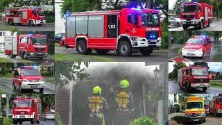 BGebäude-Groß Einsatzfahrten 》Neues HLF GW-L uvm.  Feuerwehren aus Oberhavel zum Garagenbrand