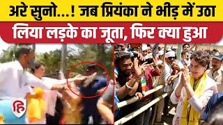 Priyanka Gandhi Viral Video In Jabalpur Rally Priyanka herself picked up a mans shoe and gave it to him. Congress