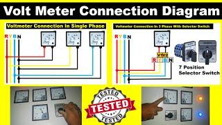 3 Phase Voltmeter Connection  With Selector Switch Circuit Diagram