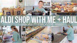 ALDI SHOP WITH ME + LARGE GROCERY HAUL  FRIDGE + PANTRY RESTOCK + EASY CROCKPOT MEAL