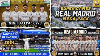 Real Madrid Mega Pack  Full Team Facepack  Santiago Bernabeu  Kits  PES 2021  FL24  All Patchs