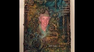 Steampunk Mixed Media Canvas Finnabair style and process videotutorial