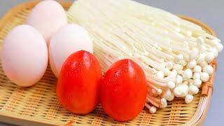 Stir fry Enoki Mushroom  Enoki Mushroom stir fry with Egg and Tomato