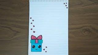 تزيين دفتر على شكل هدية كيوت  رسومات لتزيين الدفاتر  easy notebook border design