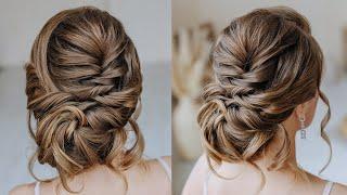 Low texture bun for silky hair. A wedding hairstyle that is easy to repeat even for a beginner.