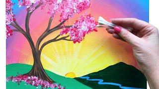 EP15- A New Day - Simple spring tree with Q-tips - acrylic painting tutorial for beginners