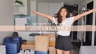 MOVE IN VLOG DAY 2  wardrobe kitchen unboxing grocerries + 1st impression my first night