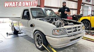 Introducing Tyes Home Built Coyote Swapped Ranger With a HUGE Single Turbo First Dyno Pulls